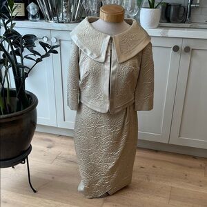 Elegant Frank Usher Vintage Gold Textured and satin finish dress & jacket Set